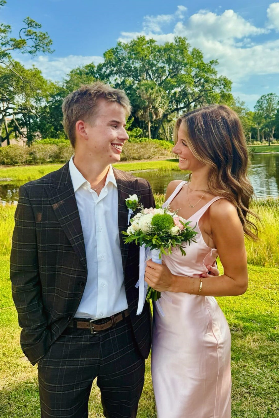 Pink Straps V-neck Cut Prom Dress