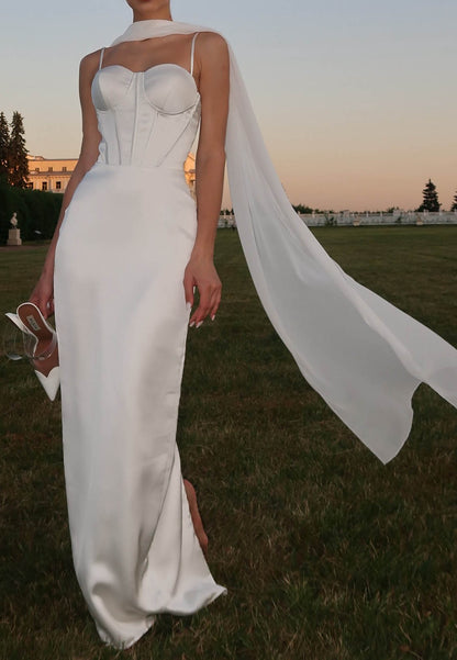 Spaghetti Straps Sweetheart Satin Wedding Dress