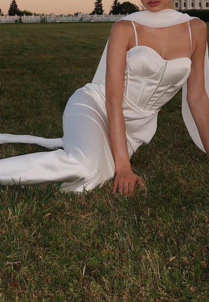 Spaghetti Straps Sweetheart Satin Wedding Dress