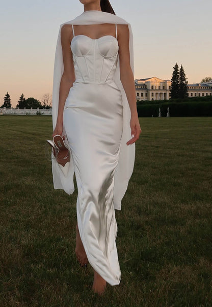 Spaghetti Straps Sweetheart Satin Wedding Dress