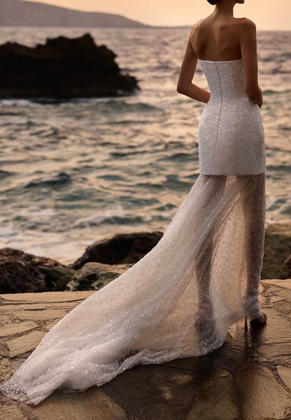 Charming Sleeveless Strapless Sequins Wedding Dress