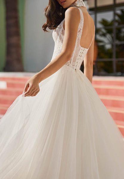 Spaghetti Straps Square Corset Tulle Wedding Dress