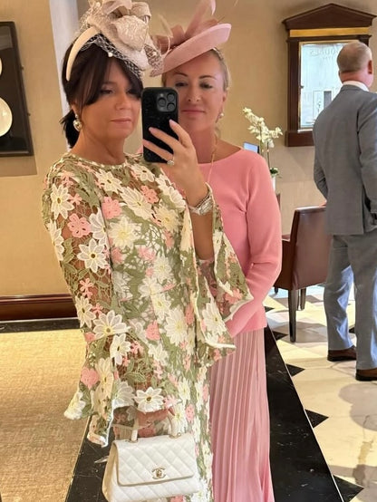 Lace Long Sleeves Scoop Wedding Guest Dress