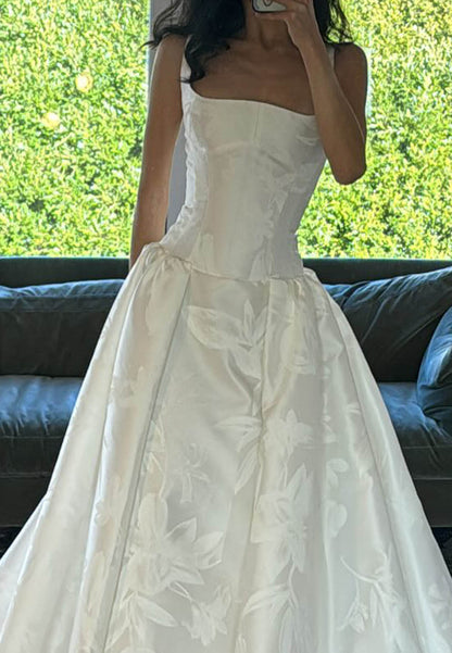Simple Spaghetti Straps Square Empire-Waist Wedding Dress