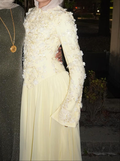 Embroidered Floral Long Sleeve Floor-Length Gown