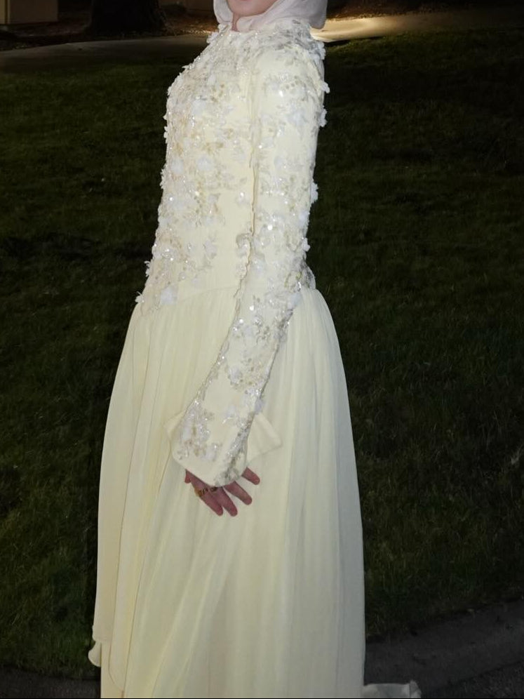 Embroidered Floral Long Sleeve Floor-Length Gown