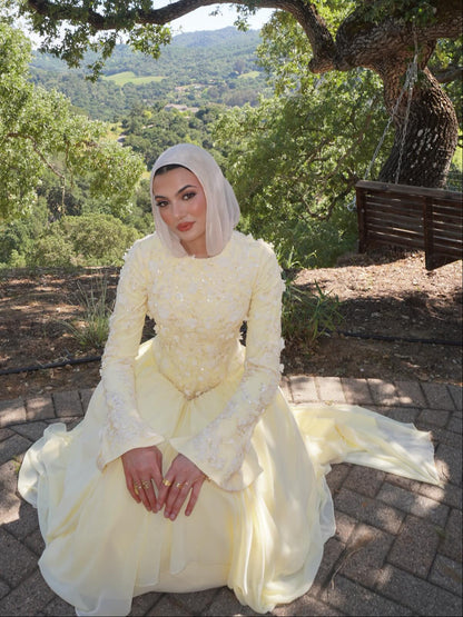 Embroidered Floral Long Sleeve Floor-Length Gown