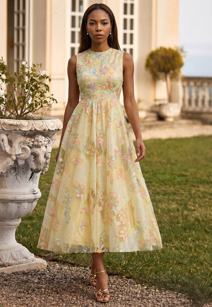 Daffodil Sleeveless Scoop Appliques Mother of the Bride Dress