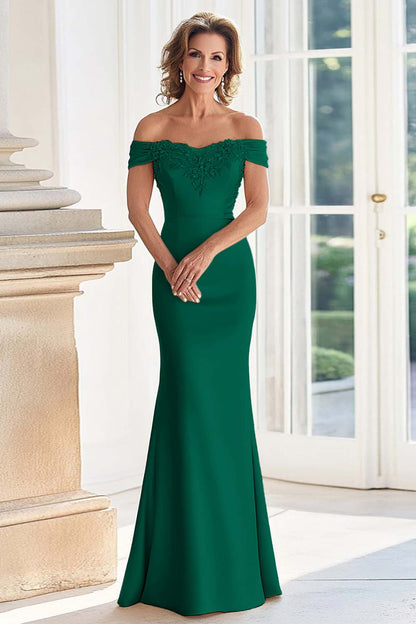 dark champagne mother of the bride dress Champagne Off the Shoulder Sheath Mother of the Bride Dress with Appli – VOS LEE