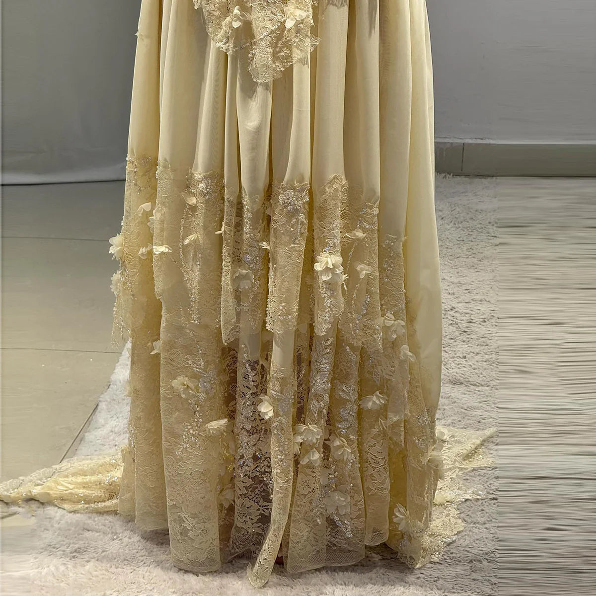 Elegant Yellow Floral Strapless with Train Evening Dress Prom Dress