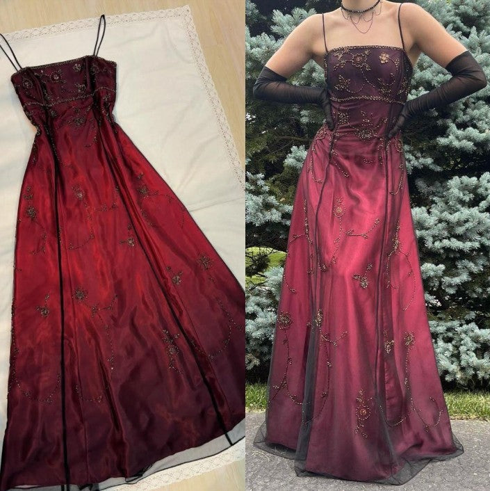 Vintage Blue Backless Beaded Prom Dress
