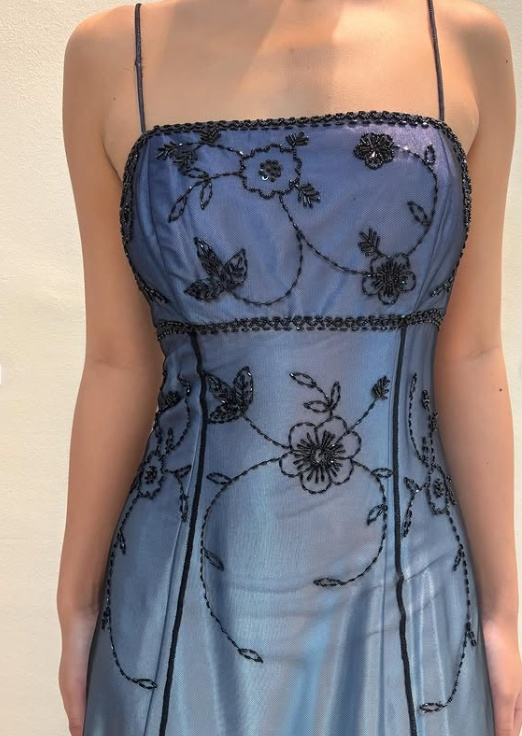 Vintage Blue Backless Beaded Prom Dress