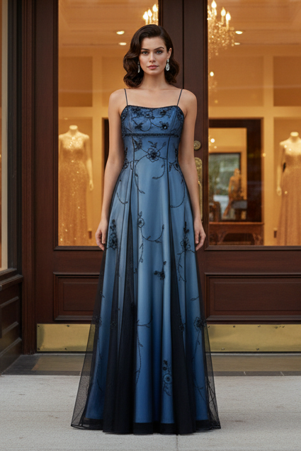 Vintage Blue Backless Beaded Prom Dress