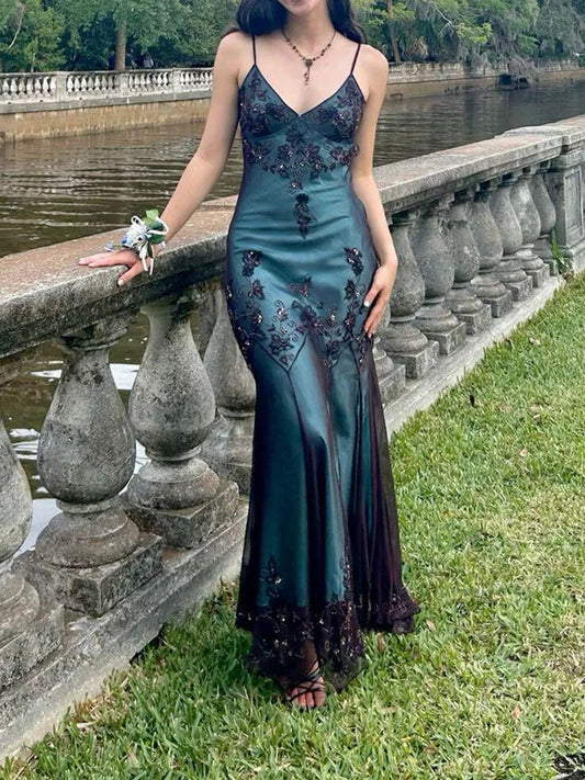Elegant Evening Dress Spaghetti Straps Coffee Chiffon Long Prom Dresses with Beading