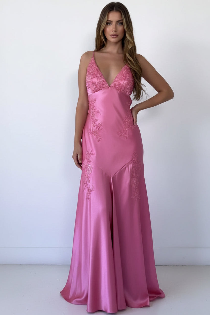 Chic A-Line Evening Dress Satin Spaghetti Straps Green Backless Long Prom Dresses