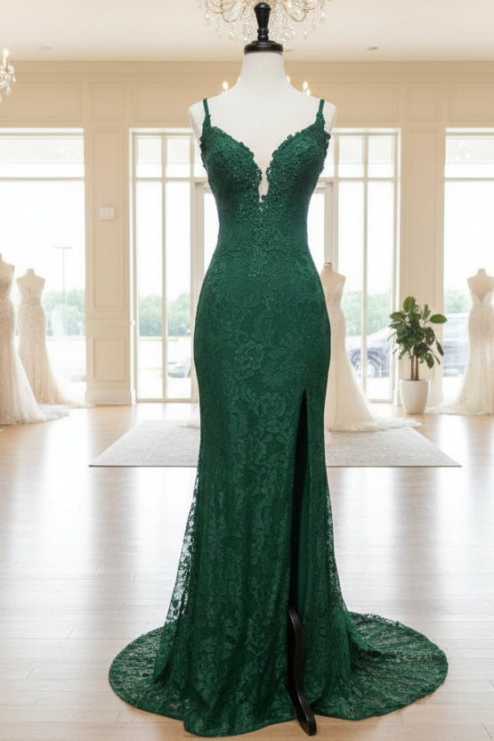 Charming Grape Spaghetti Straps Applique Long Backless Prom Dress With Slit