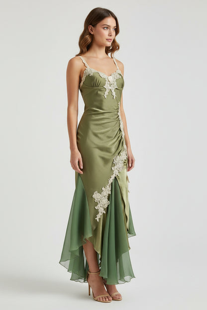 Elegant Navy Blue Spaghetti Straps Mermaid Satin Appliques Prom Dresses Party Dresses