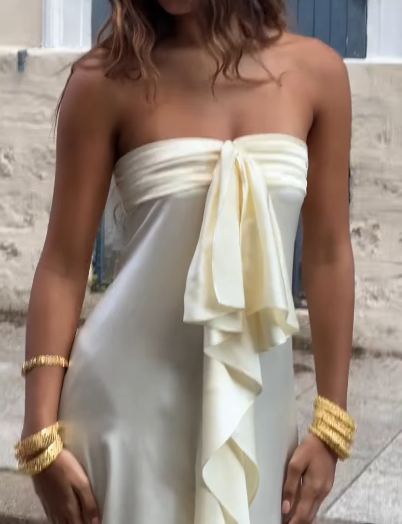 Simple Strapless Sheath Long Prom Dresses Chiffon Yellow Party Dresses