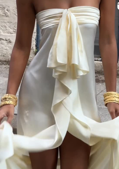 Simple Strapless Sheath Long Prom Dresses Chiffon Yellow Party Dresses