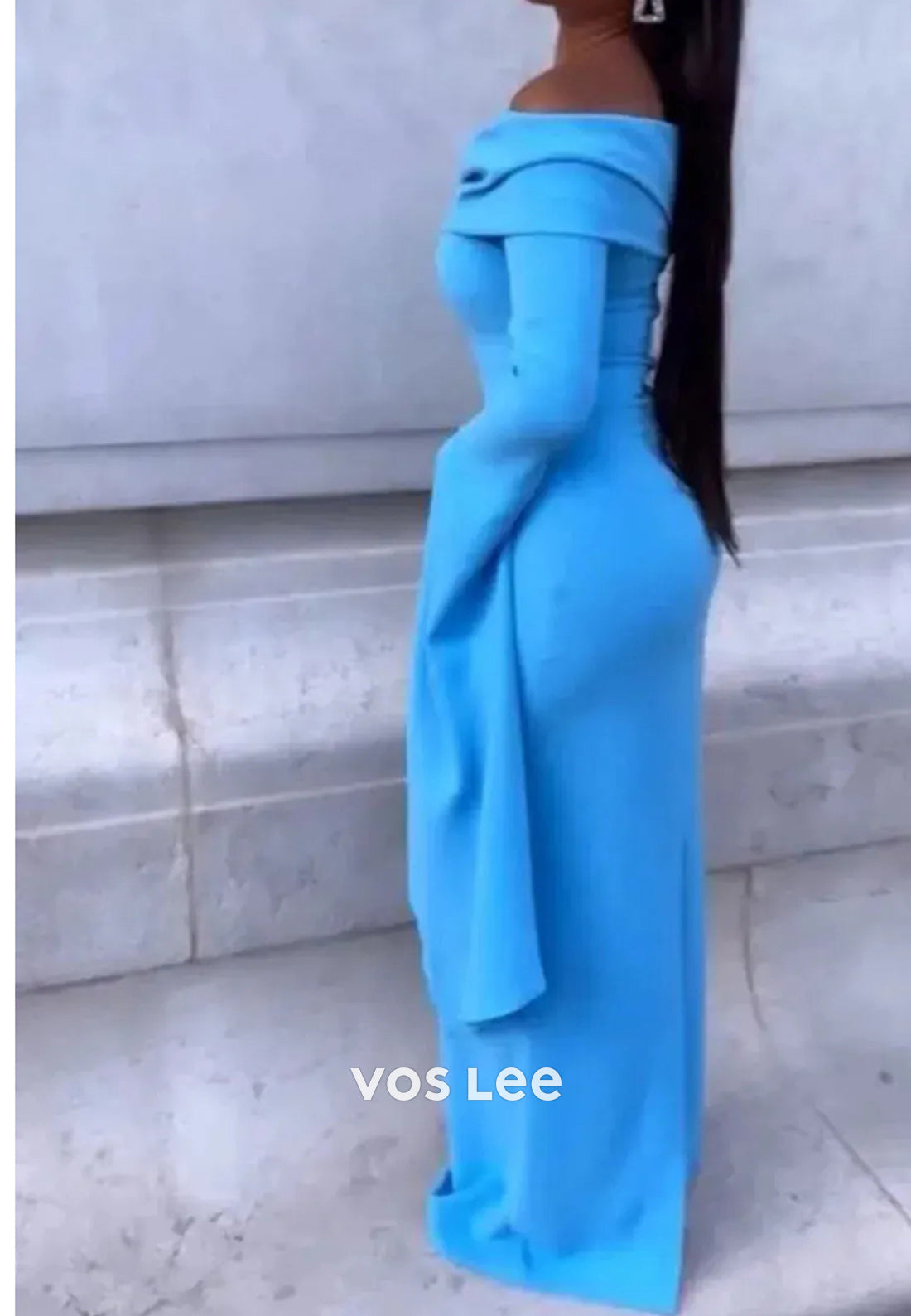 Simple and Sexy Long Sleeve Off the Shoulder Pleated Mermaid Evening Dresses