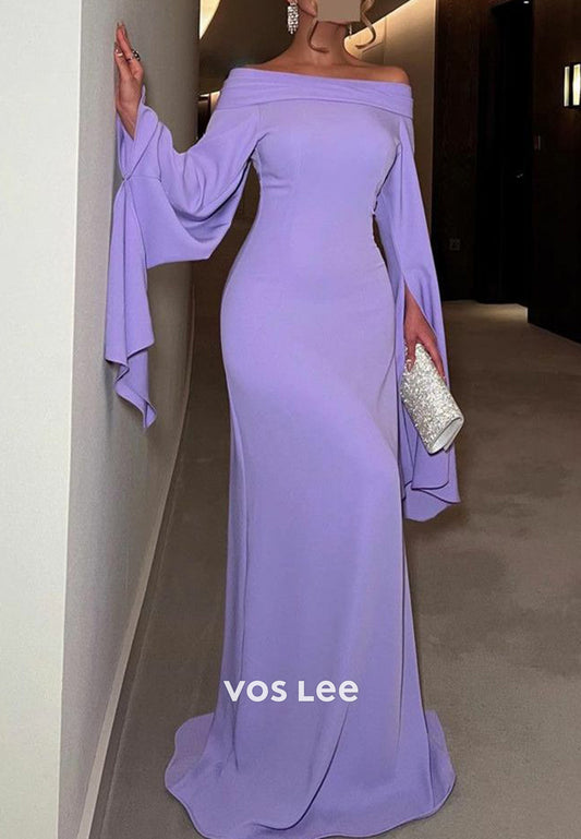 Elegant & Luxurious Long Sleeve Off the Shoulder Mermaid Evening Dresses with Train