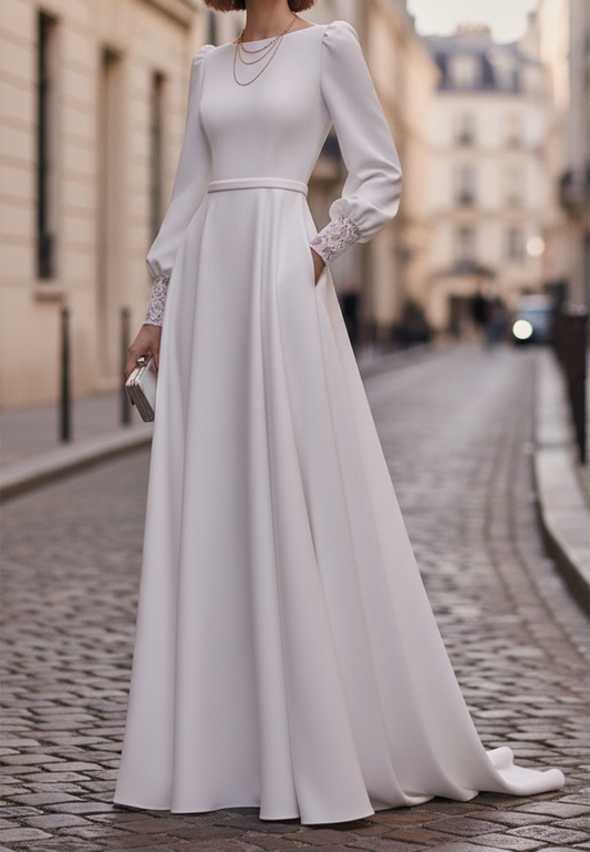 Elegant Long Sleeves Scoop A-Line Wedding Dress