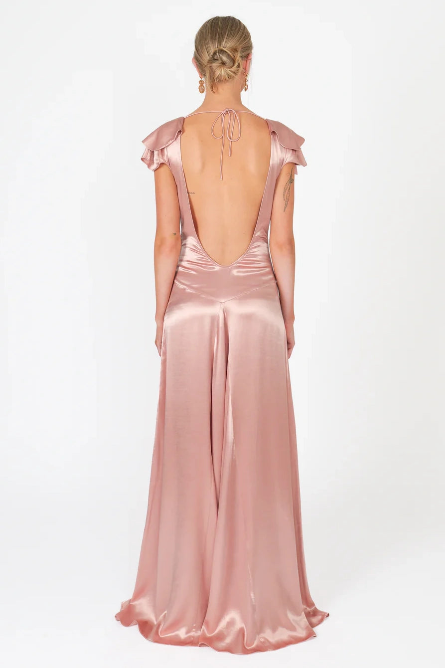 Charming A Line Deep V Neck Light Yellow Long Prom Dress with Open Back