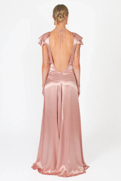 Charming A Line Deep V Neck Light Yellow Long Prom Dress with Open Back