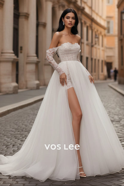 Elegant Off-the-Shoulder Tulle Mermaid Wedding Dress With Lace Appliques