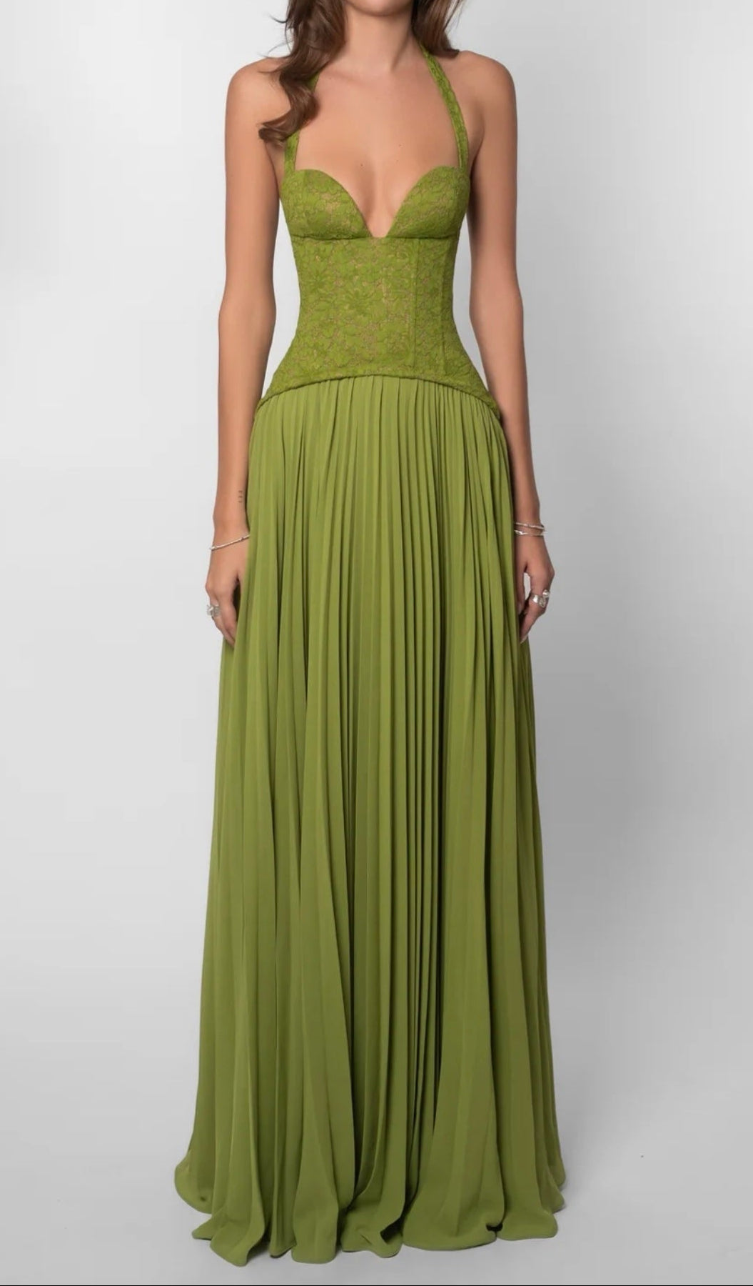 Lace Corset Pleated Maxi Dress