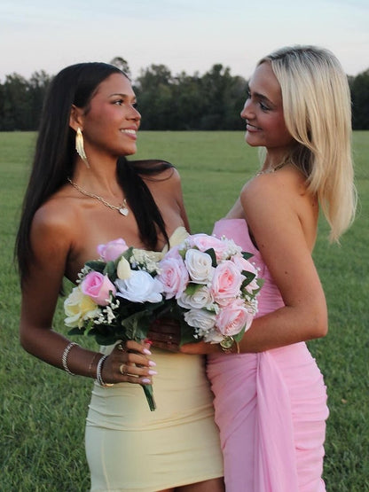 Fitted Sheath Sweetheart Yellow Short Homecoming Dress with Keyhole