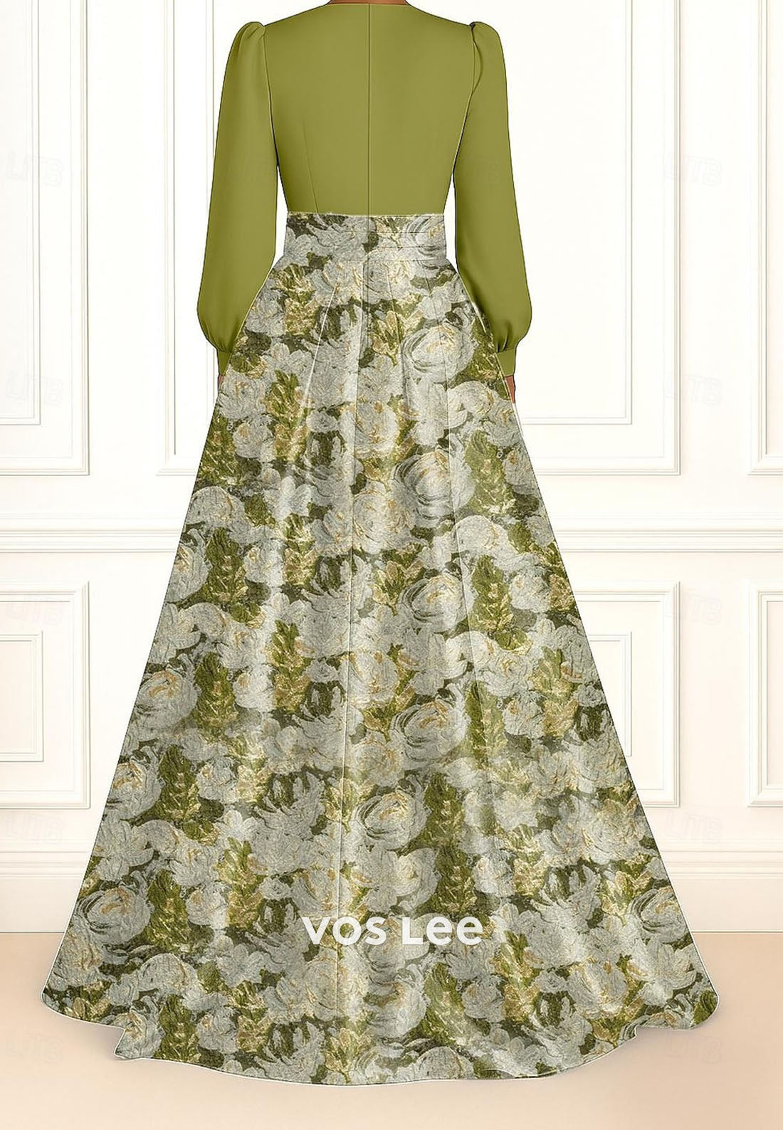 V-Neck Long-Sleeves A Line Evening Dress Mother Dress