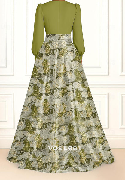 V-Neck Long-Sleeves A Line Evening Dress Mother Dress