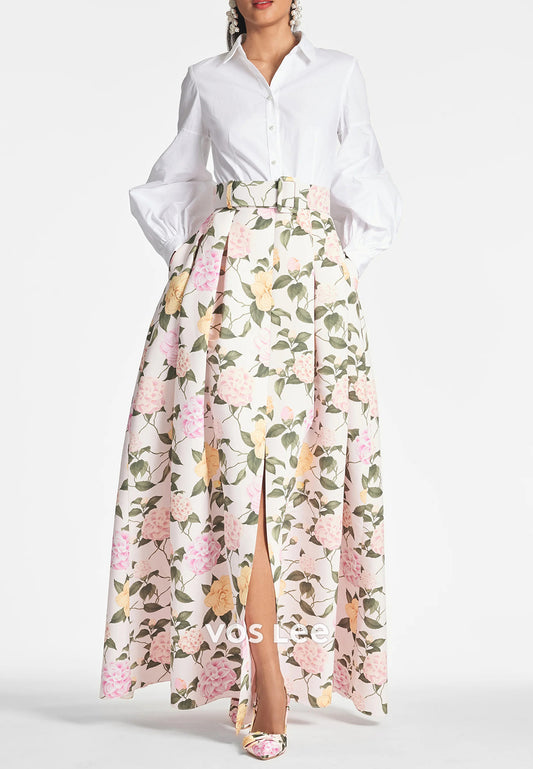Simple & Classic A-Line Long Sleeve Flowers Pleated Wedding Guest Dresses with Split