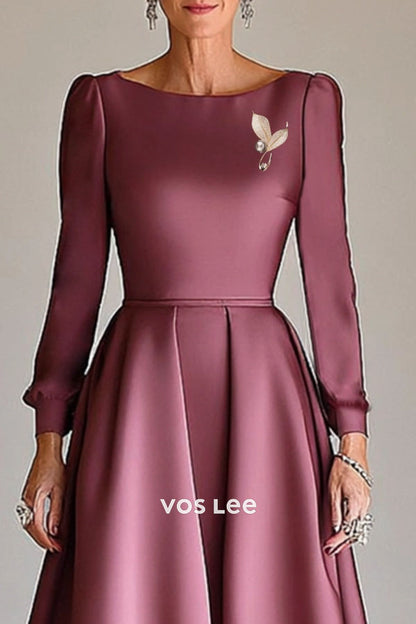 Formal Wedding Dress Purple Satin Midi Dress Mother of the Bride