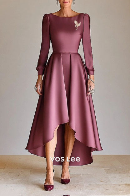 Formal Wedding Dress Purple Satin Midi Dress Mother of the Bride