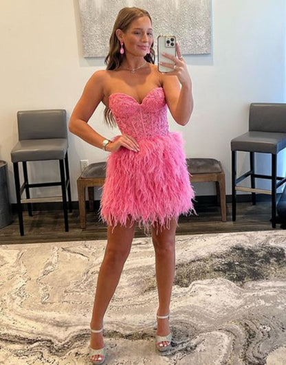 Fuchsha Sweetheart Lace Homecoming Dress With Feather