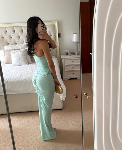 Sexy Draped Maxi Dress – Floor-Length Mint Green Prom Gown