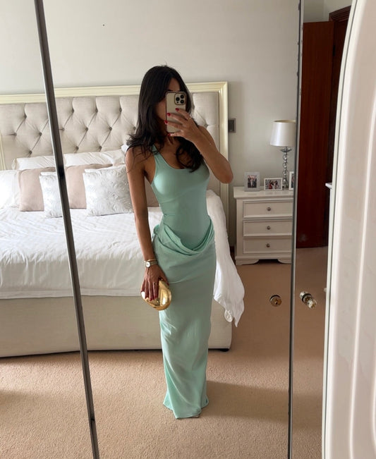 Sexy Draped Maxi Dress – Floor-Length Mint Green Prom Gown