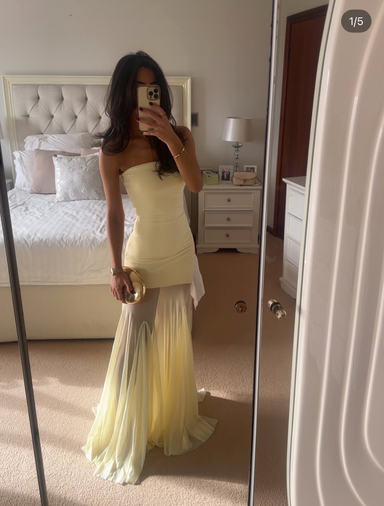 Sexy Strapless Mermaid Gown – Floor-Length Yellow Chiffon Prom Dress