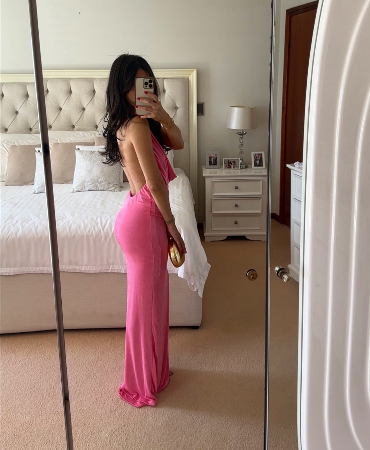 Sexy Cowl Neck Maxi Dress Floor-Length Draped Hot Pink Prom Gown