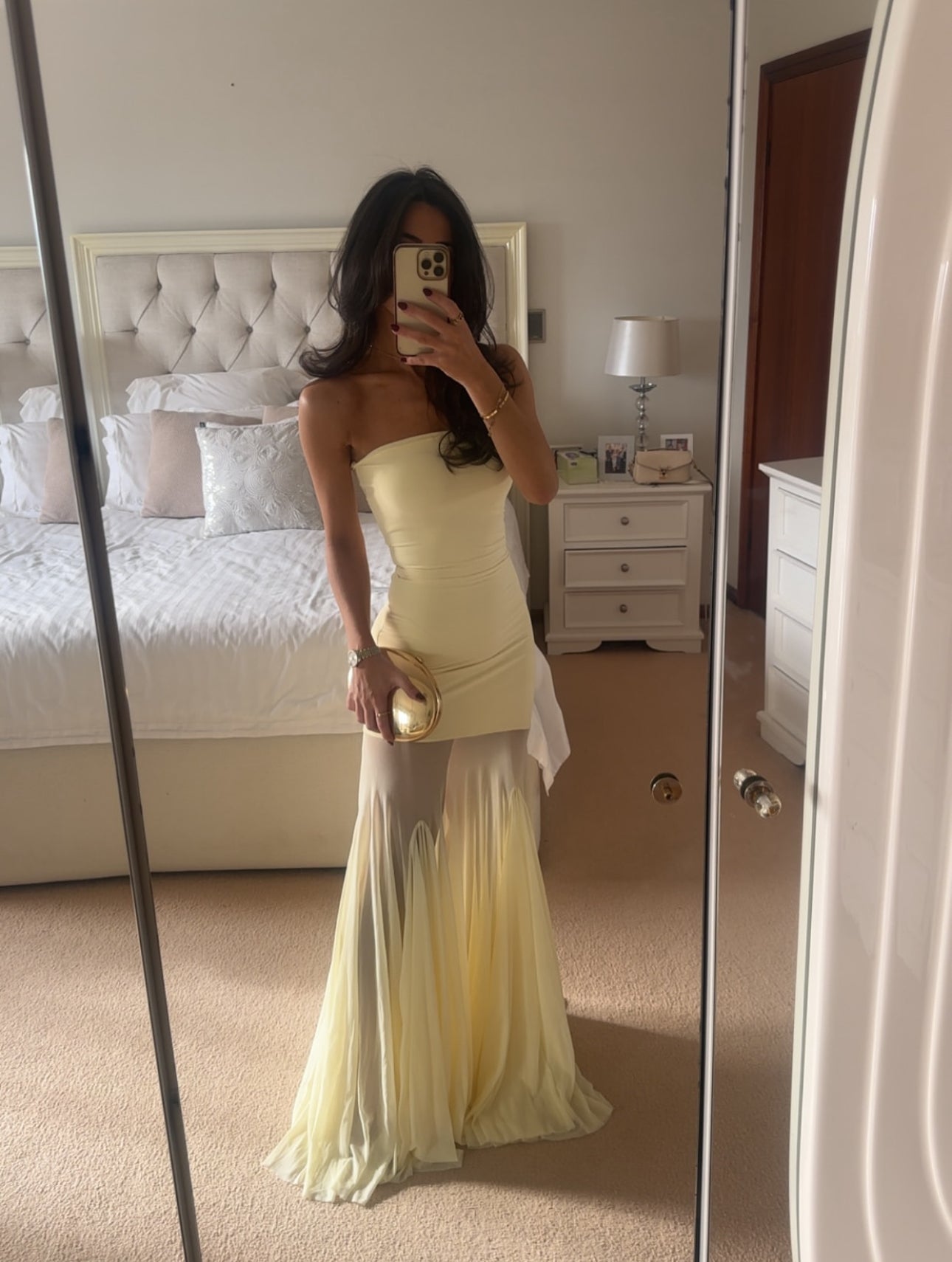 Sexy Strapless Mermaid Gown – Floor-Length Yellow Chiffon Prom Dress