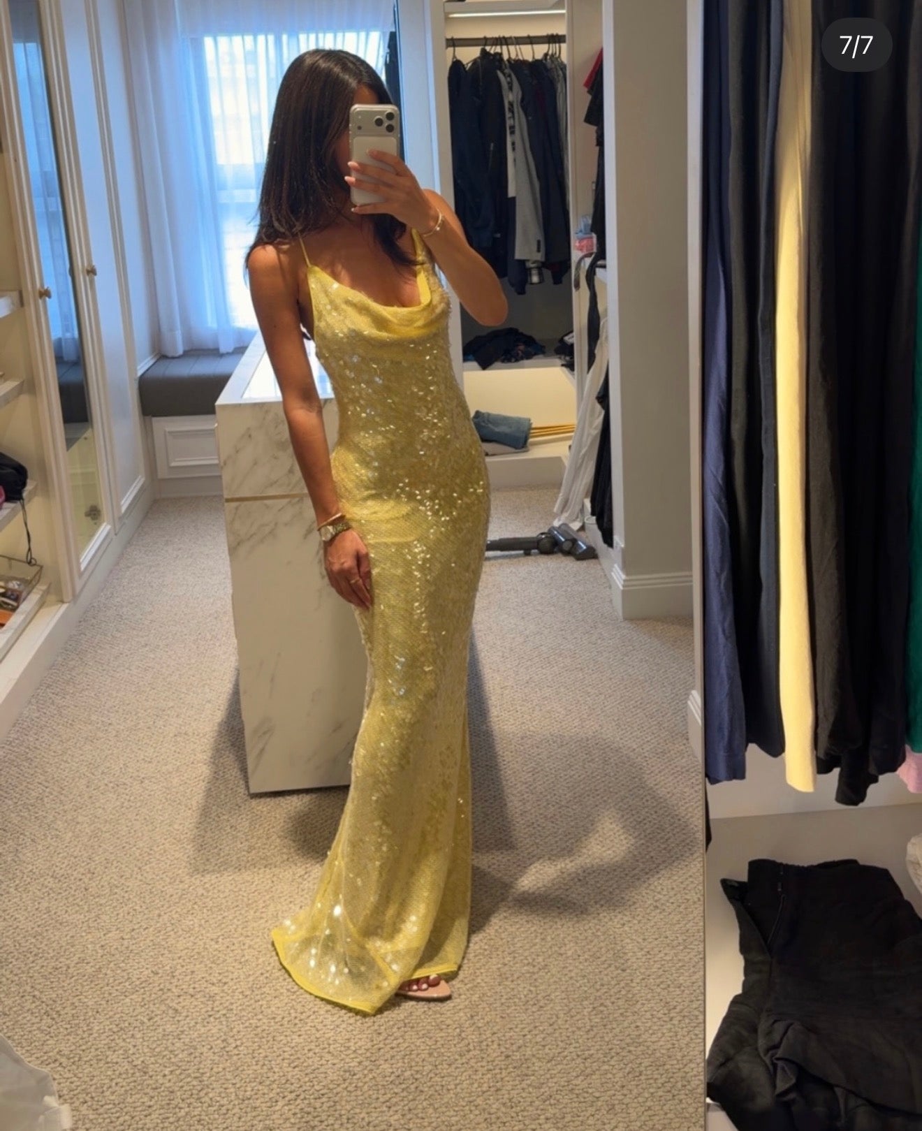 Sunshine Yellow Sequin Mermaid Gown – Disco Glamour for Night Events
