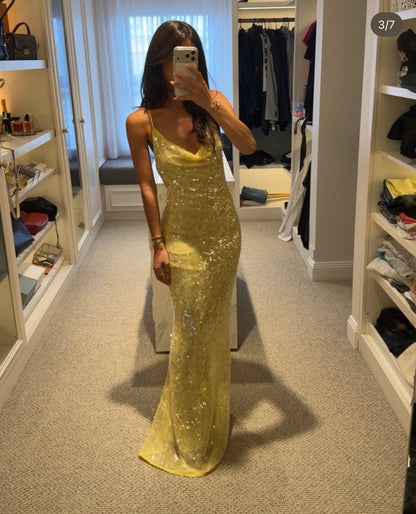 Sunshine Yellow Sequin Mermaid Gown – Disco Glamour for Night Events