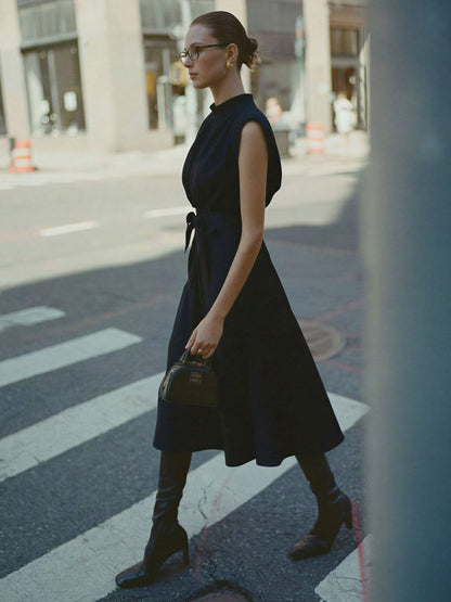 Cowl Neck Satin Midi Shift Dress