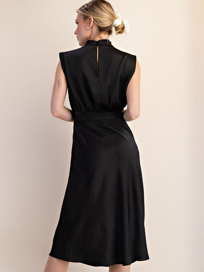 Cowl Neck Satin Midi Shift Dress