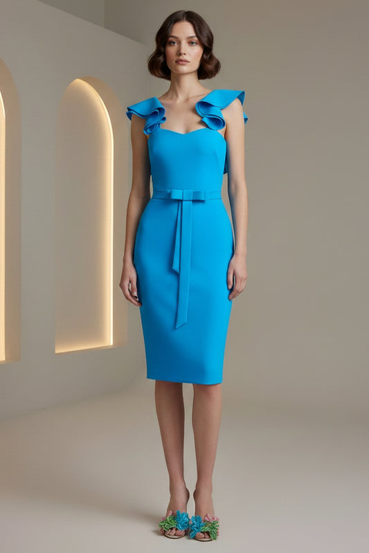 Sheath Tea-Length Wedding Guest Dress
