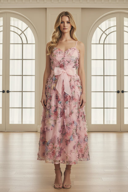 Princess Seam Floral Ruffle Midi Dress