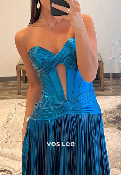 Elegant & Luxurious A-Line Sweetheart Strapless Pleated Prom Dresses with High Split