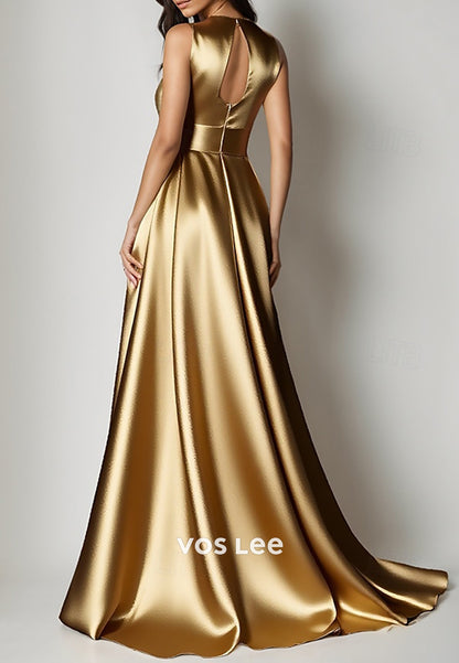 Classic & Timeless V Neck Bowknot Sheath Evening Dresses with Sweep Train